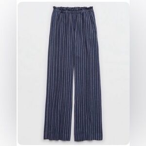 Aerie Blue Striped Linen Blend Trouser